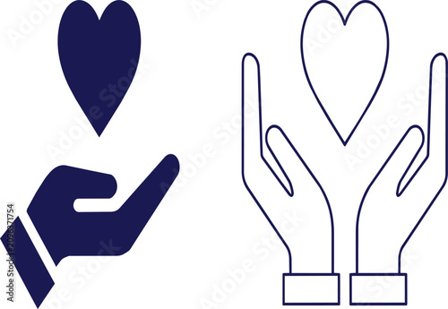 Heart in Hand Icons Set – Healthcare, Love, Charity and Care Line & Flat Vector Collection