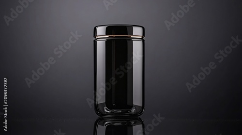 Sleek black thermos with bronze detail, set against a shadowy backdrop