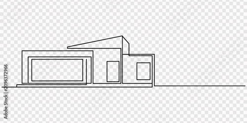 Quadro su tela Modern house with flat roof and large windows building architecture  continuous one line drawing, Single continuous line drawing luxury house building at big city