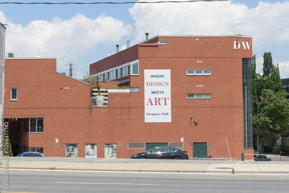 Obraz premium modern brick building and location of Designers Walk, an interior designer complex, at 168 Bedford Rd, north of Davenport Rd, Toronto