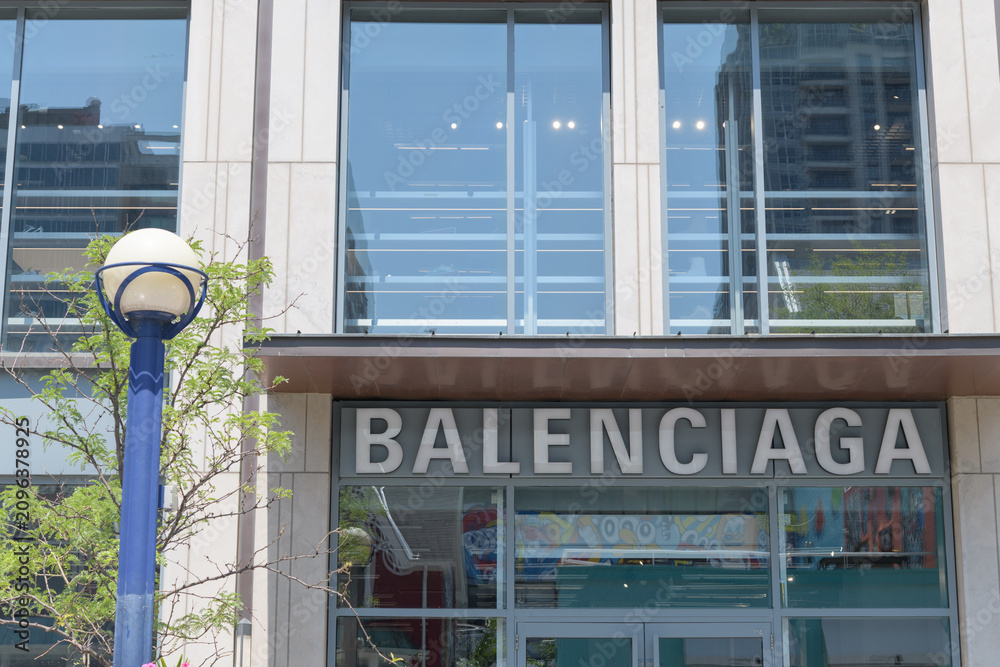 Obraz premium exterior building facade and sign of Balenciaga, a clothing store, located at 92 Yorkville Av, Toronto