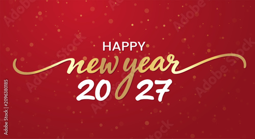 Canvas Print Happy New Year 2027 Typography Design - Elegant Gold Script Lettering with Decor