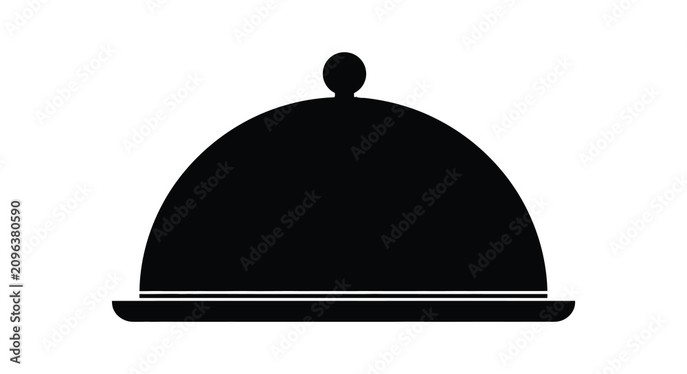 Fototapeta premium Silver Serving Dish With Dome Lid Black Silhouette