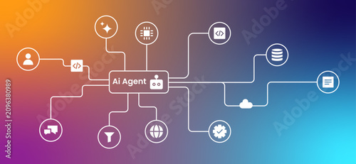 AI Agent Workflow Diagram with Automation, API Integration and Artificial Intelligence System Vector Illustration