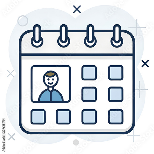 Calendar Profile Icon – Spiral Bound Planner with Human Figure Representing Scheduling, Appointments and Personal Planning Concept
