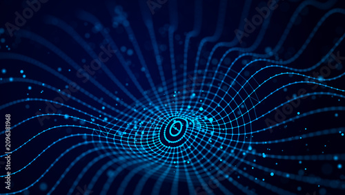 Digital waveform in the form of a jellyfish. 3D data transfer. Illustration.