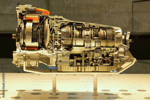 Canvastavla Car transmission cross section view with electric motor hybrid gearbox mechanism