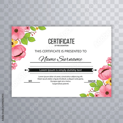 Quadro su tela Elegant floral certificate card design