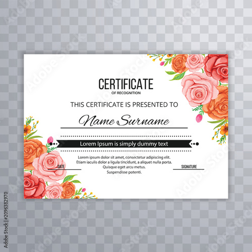 Quadro su tela Beautiful decorative floral certificate card design