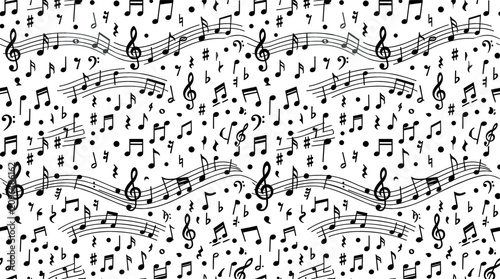 Fotografía Musical notes seamless pattern background vector featuring wavy staff lines treb