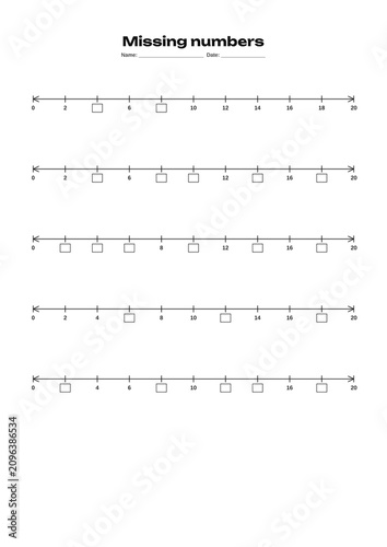 Obraz na plátně A detailed worksheet with a number line and scales from 0 to 20 for identifying