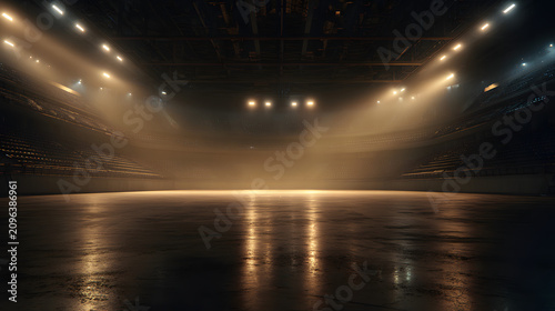 empty soccer arena with subtle atmospheric lighting, photorealistic, studio lighting, high detail, 8k