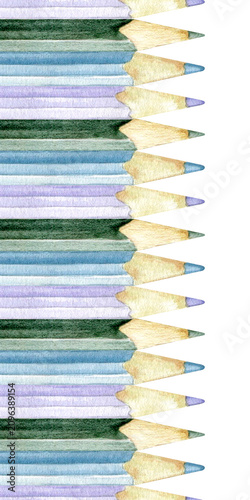 Watercolor seamless vertical border made of colorful pencils. Elegant hand drawn stationery pattern for back to school designs, educational materials, teacher worksheets and creative project decor.