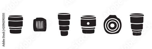 Fotografie Camera lens icon set, digital photography equipment symbols collection