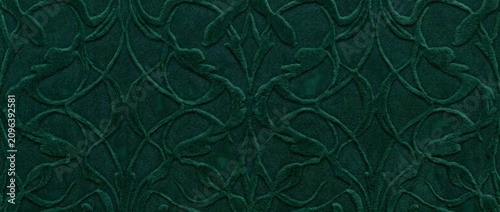 Cuadro en lienzo Velvet fabric showcases a luxurious seamless dark emerald floral embossed textil