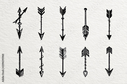 Set of ten hand drawn arrows pointing in various directions