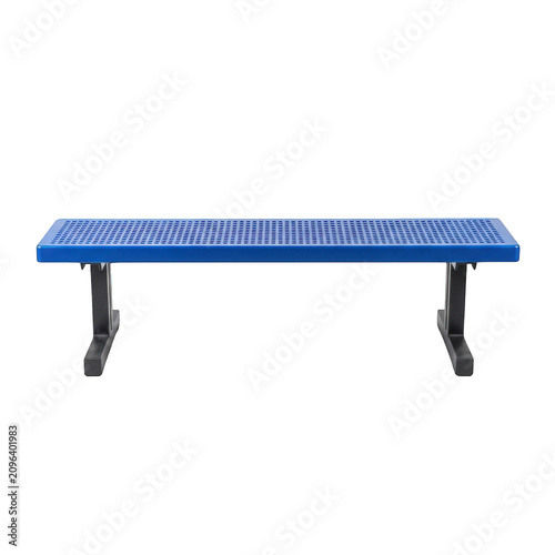 Blue plastic bench, outdoor furniture, public seating, park bench