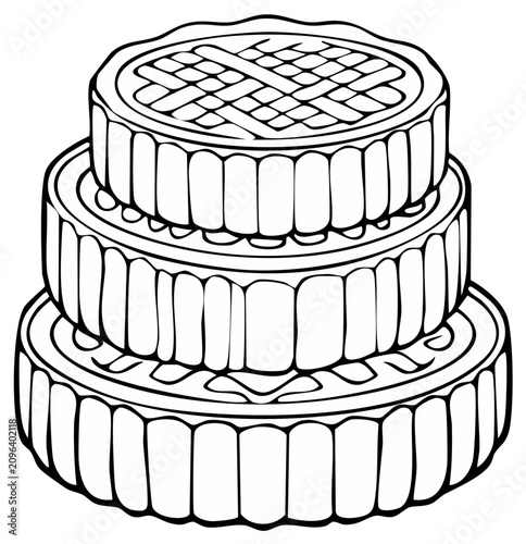 Three-Tiered Cake Outline Illustration, Layered Dessert Drawing, Pastry Sketch