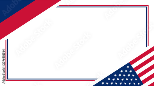 USA Labor Day patriotic frame with American flag corner and red stripe accent. This template is for United States Labor Day greetings, national holiday invitations, and patriotic events.