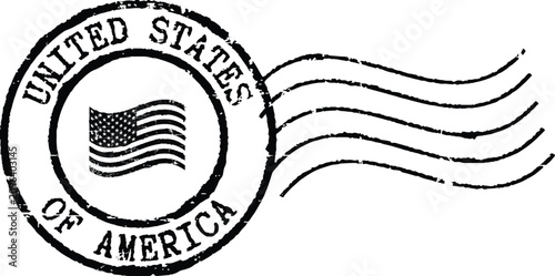 Vintage United States Postal Mail Stamp with American Flag and Postmark Waves