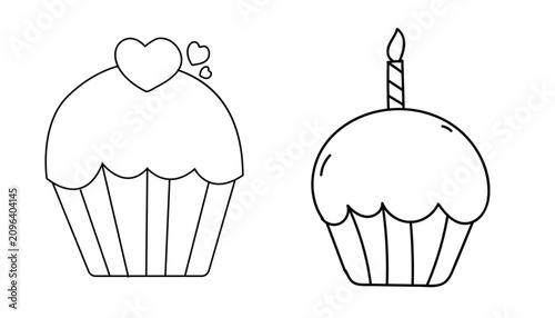 Cupcake Duo Line Art Vector Illustration.