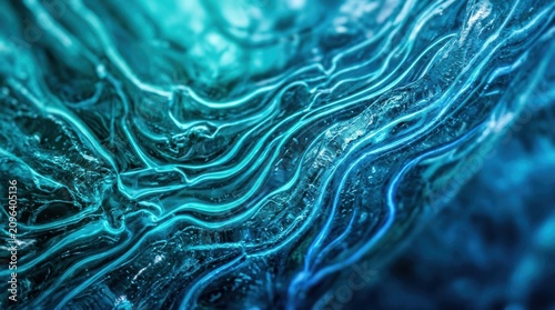 Abstract glowing blue and turquoise liquid texture with swirling patterns and smooth lines