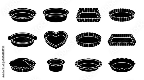 Valokuva Baking Pan Icons Set, Assorted Pie Tart Molds Collection, Round Square Heart Sha