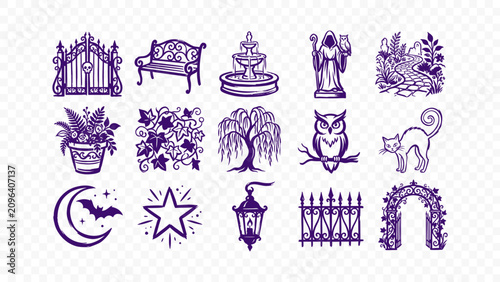 Tableau sur toile haunted mansion estate fountain gargoyle spooky doodle handmade ink scribble fla