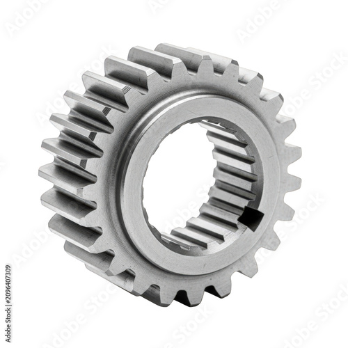 Metal gear, cogwheel, mechanical part, industrial component, silver metal