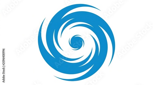 Stylized blue spiral storm symbol with central eye against a white backdrop Global Warming