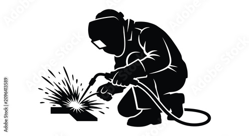 Принти на полотні Welder At Work With Sparks Black Silhouette