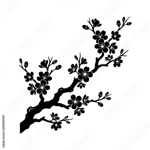 Branching cherry blossom tree silhouette vector illustration