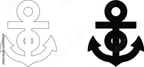 Outline of a ship anchor, representing stability, security, hope, maritime themes, and steadfastness in adversity.