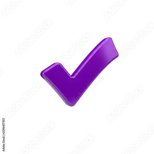 Purple checkmark, 3D check symbol, violet confirmation icon, glossy tick mark