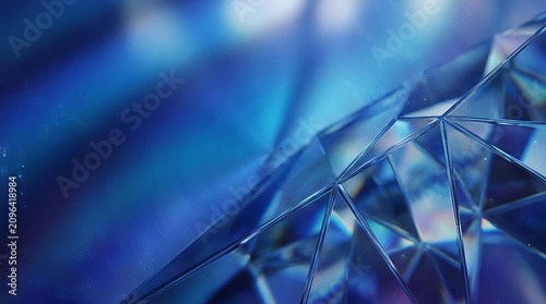Abstract geometric crystal facets with blue light rays
