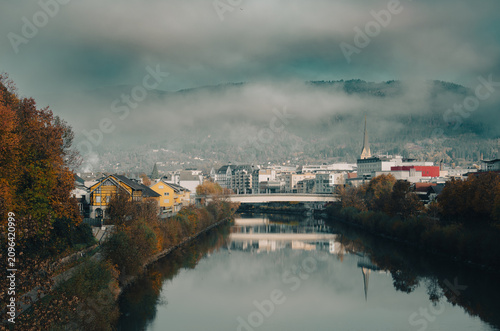 Villach city with the scenic Drava River, Austria