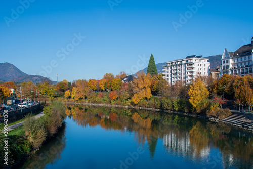 Villach city with the scenic Drava River, Austria