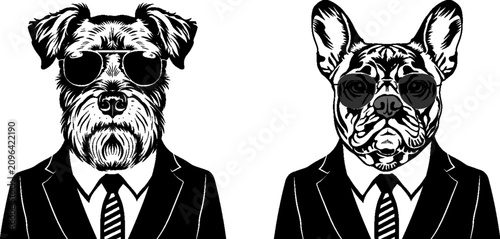   Coat and sunglasses fashionable  Dog  silhouette vector illustration with a white background