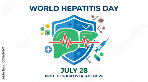 Fotografie World hepatitis day vector illustration featuring a stylized green human liver i