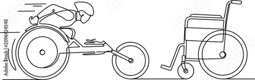 Schilderij op canvas Disabled athlete racing fast in professional wheelchair next to standard medical