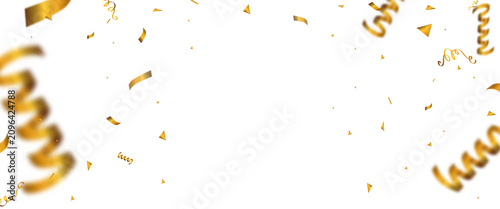 Luxury Gold Confetti and Curling Ribbon Frame PNG on Transparent Background