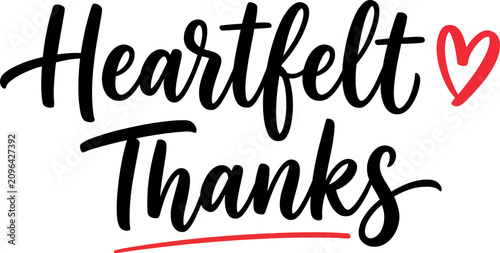 Foto Heartfelt thanks message with red heart and underline on transparent background