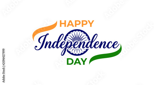 Foto Indian Independence Day typography with Ashoka Chakra, patriotic tricolor flag r