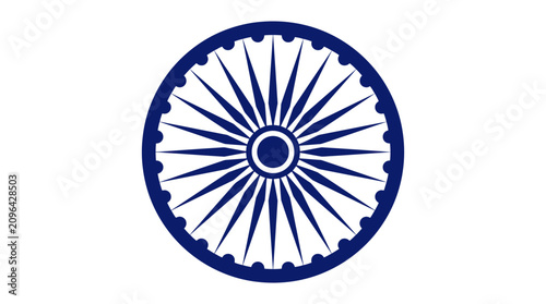 Photos Ashoka Chakra wheel vector illustration, navy blue dharma chakra symbol with 24