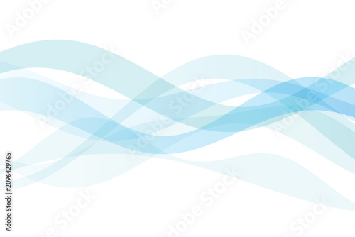 Fotografija Light blue translucent wavy lines overlapping on a white background, abstract fl
