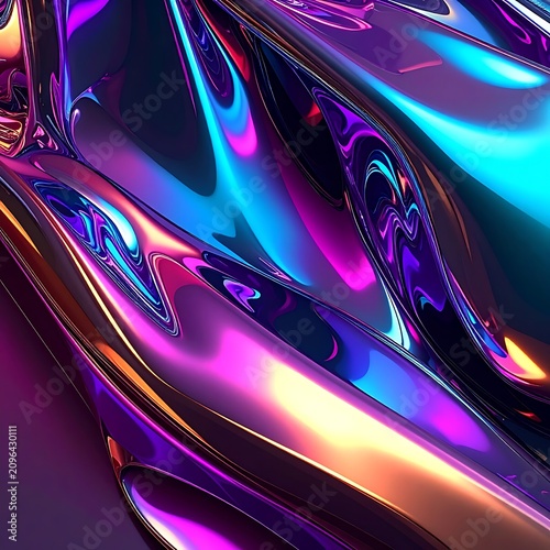 A shiny, multicolored abstract surface with reflective curves