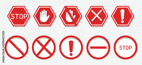 Obraz na płótnie Stop red sign icon with white hand, do not enter, warning stop sign stock vector illustration for traffic safety, road warning, prohibition, and public alert