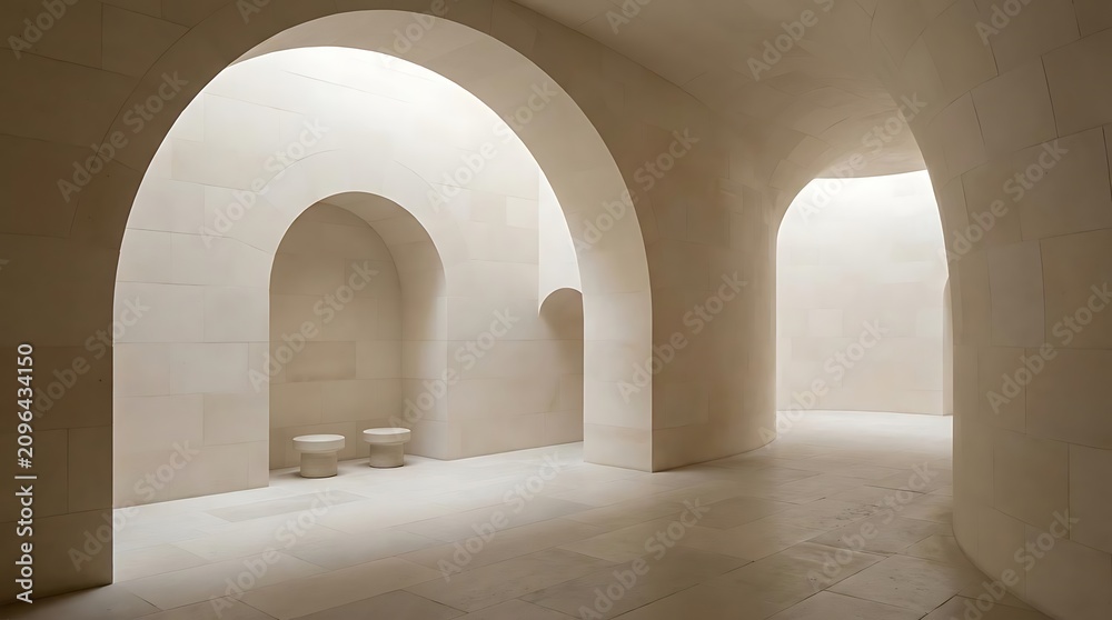 Fototapeta premium Minimalist architectural interior with soft natural light and smooth archways