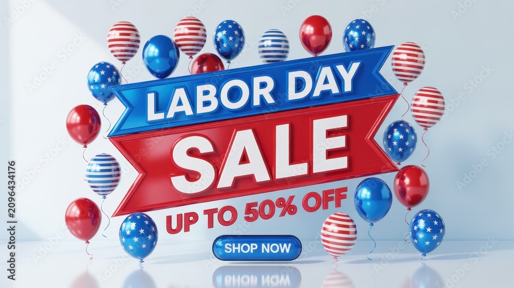 Fototapeta premium Labor day sale promotion with balloons and discount offer