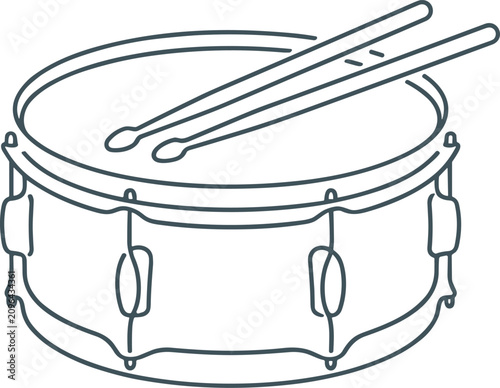 Obraz na płótnie Snare Drum and Drumsticks Continuous One Line Drawing Illustration with Percussi